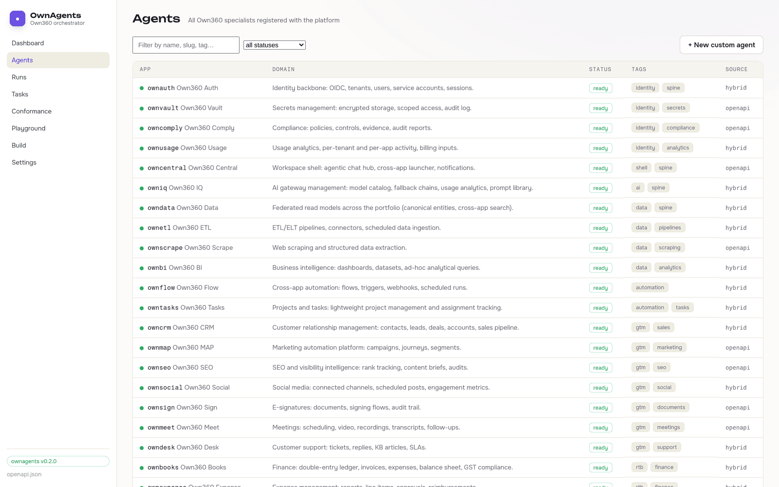OwnAgents — actual product interface