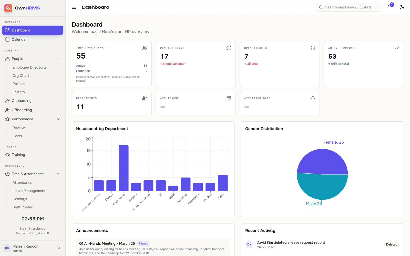 OwnHRMS interface
