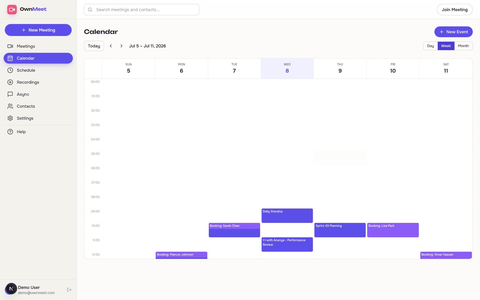 OwnMeet — actual product interface