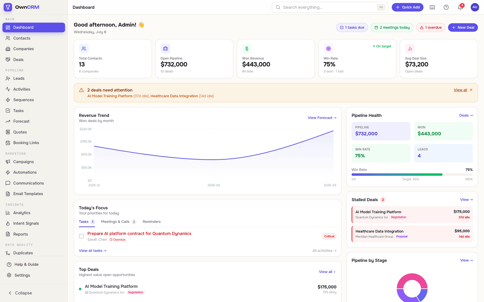 OwnCRM — actual product interface