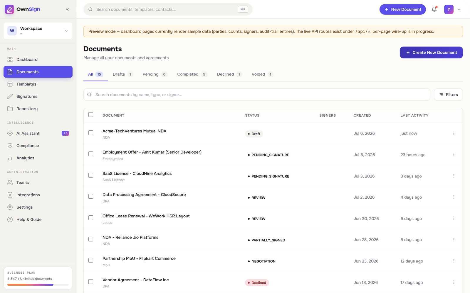 OwnSign — actual product interface