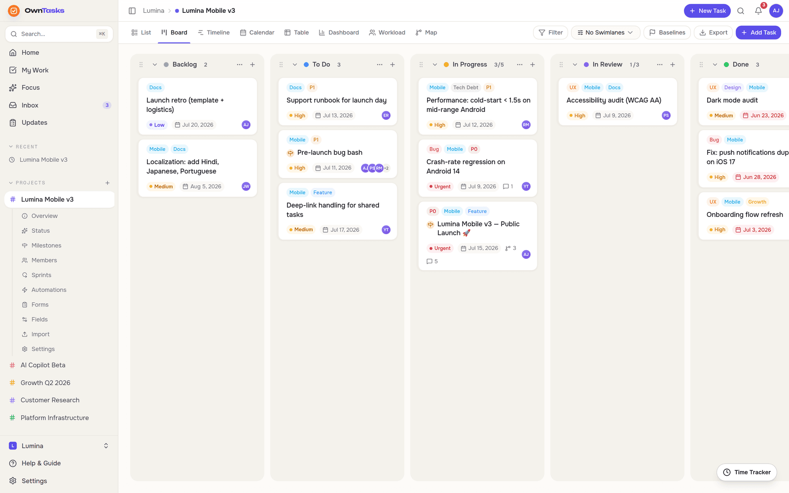 OwnTasks — actual product interface
