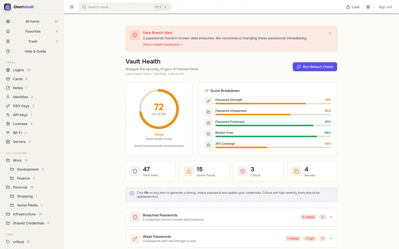 OwnVault — actual product interface
