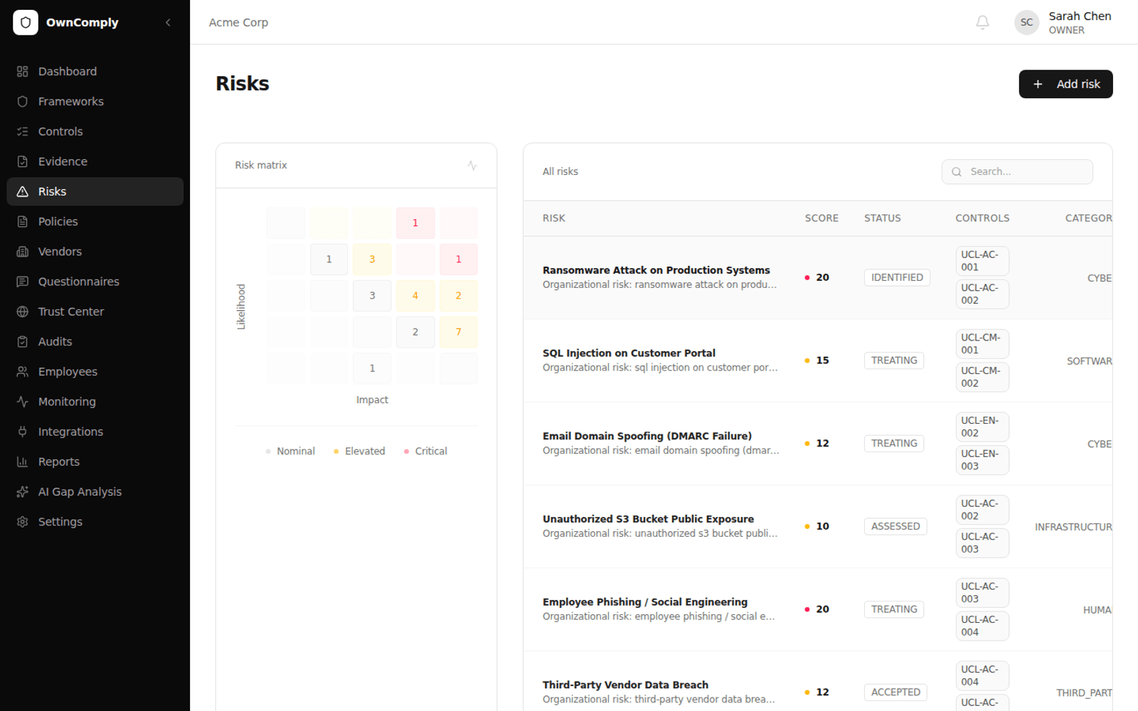 OwnComply — live product interface
