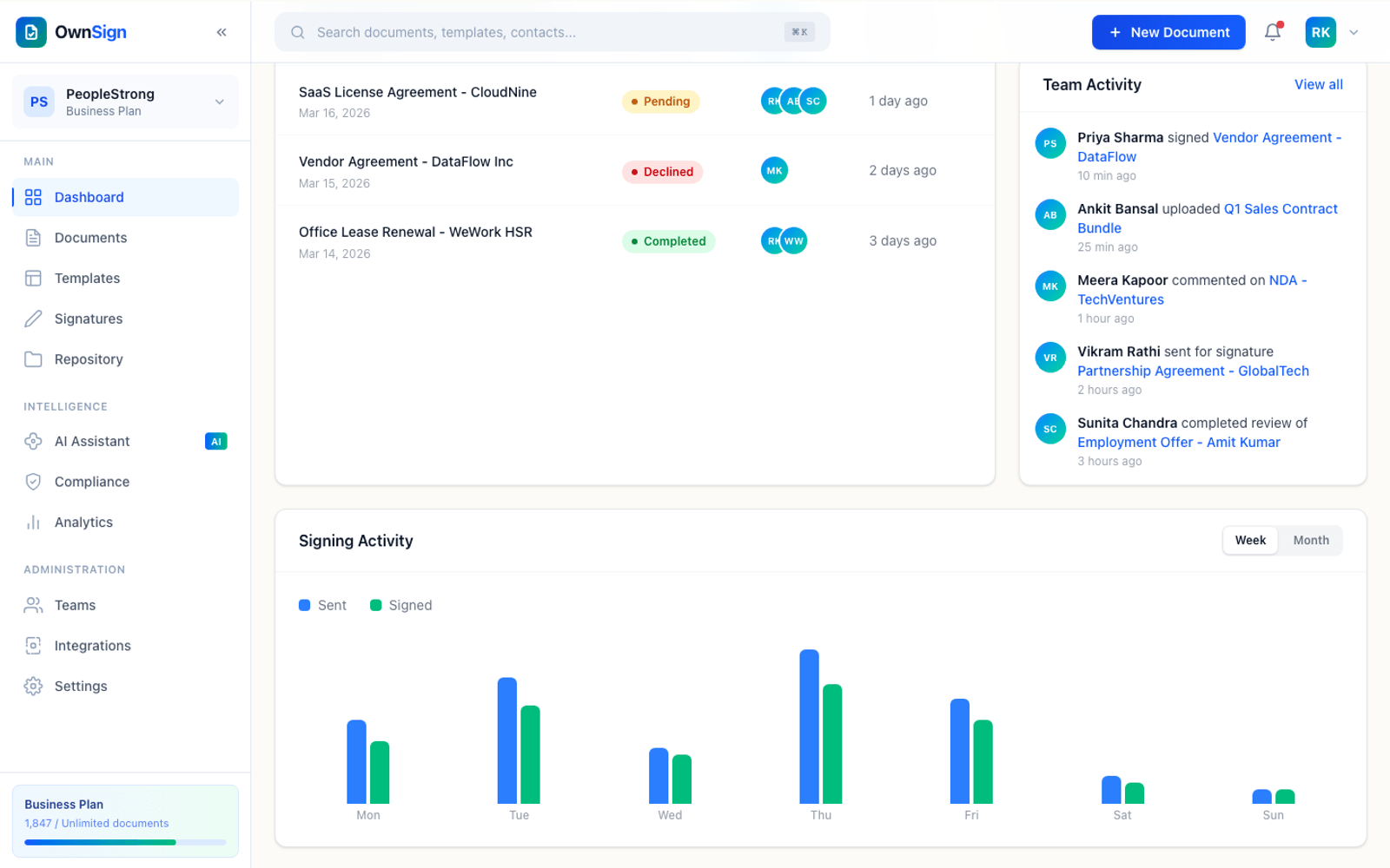 OwnSign — live product interface
