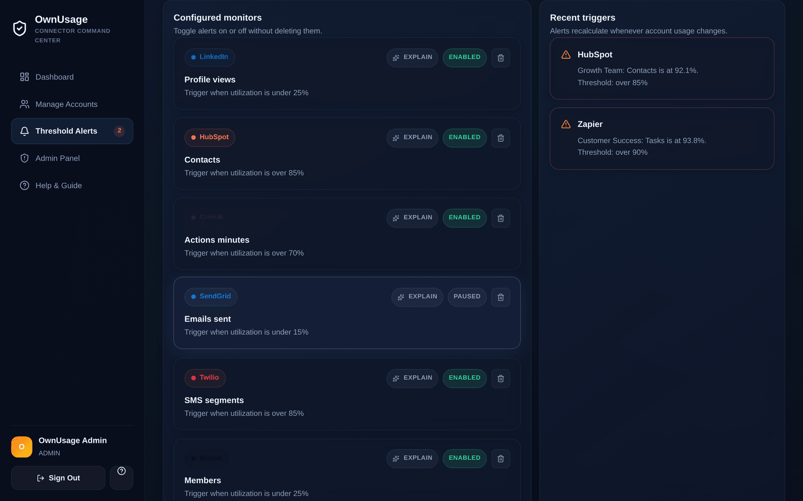 OwnUsage — live product interface