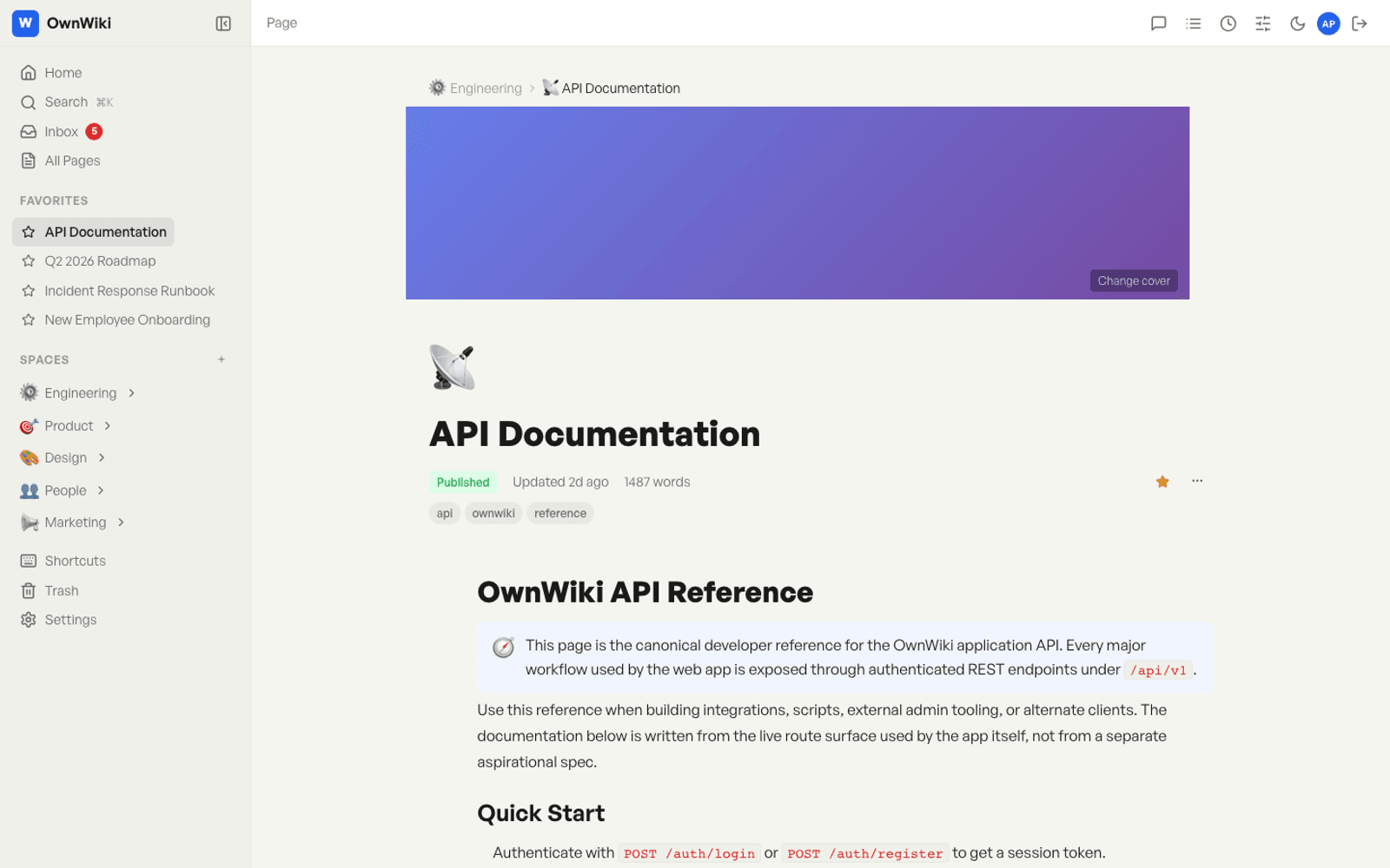 OwnWiki — live product interface